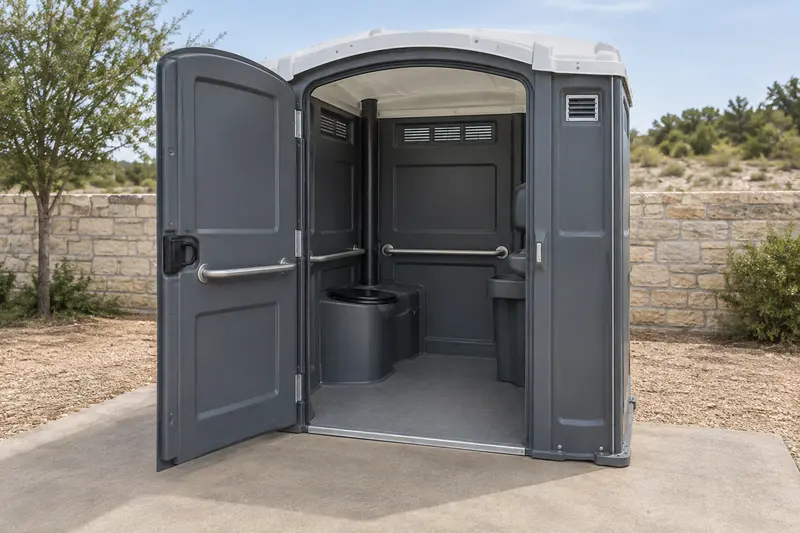 Accessible restroom unit with open entrance