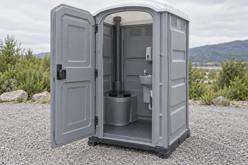 Portable cabin with open door